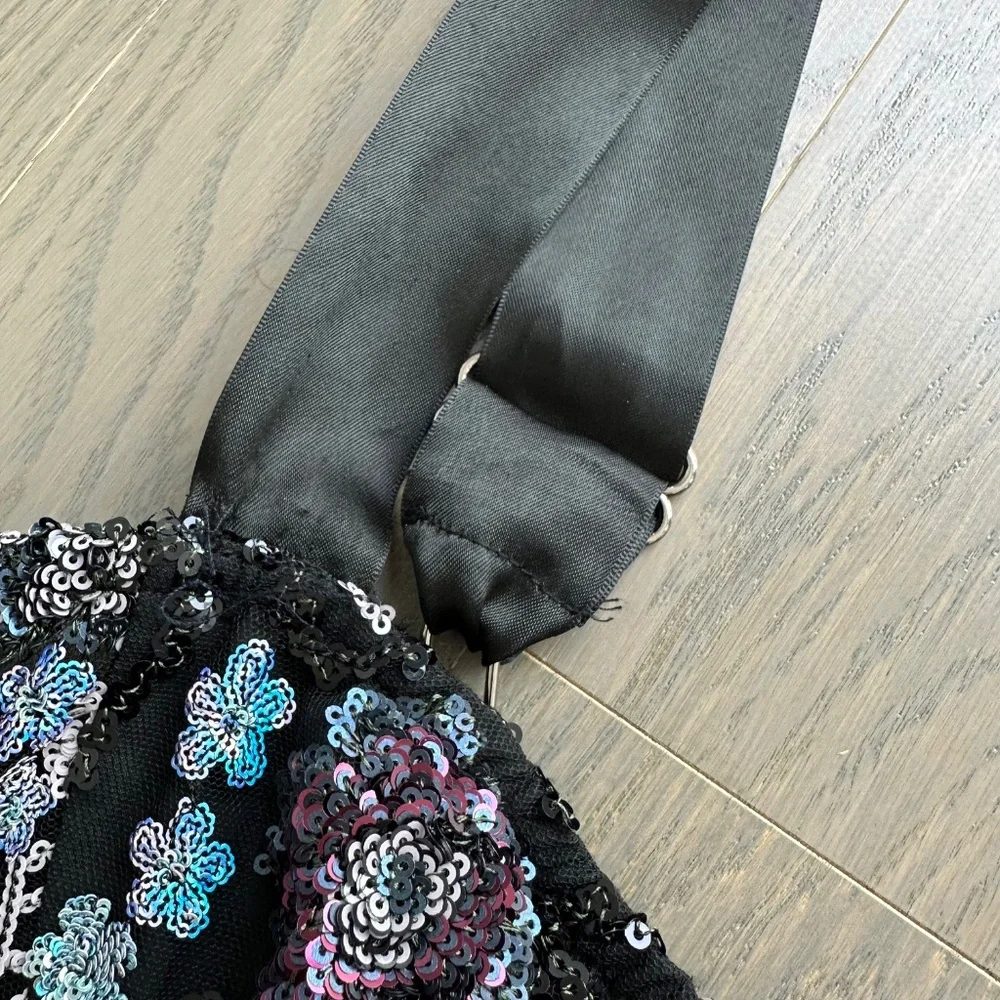 Bronx and Banco Annabell Sequined Sequin Floral Jumpsuit Black Bustier SMALL - Picture 7 of 12